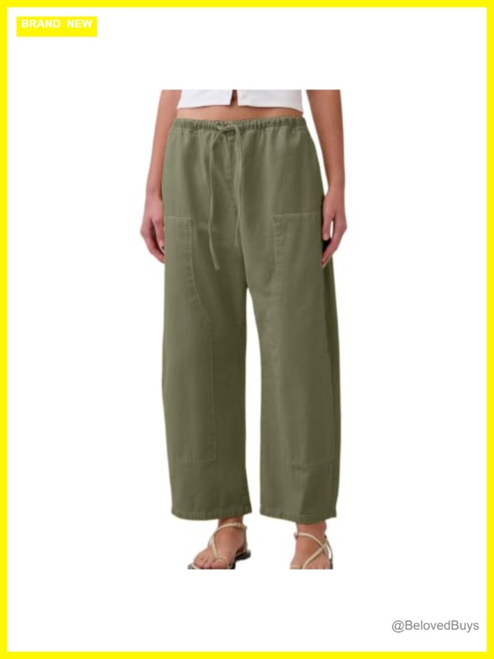 Womens Double Knee Barrel Pants Elastic Waist Palazzo Wide Leg Cropped Lounge